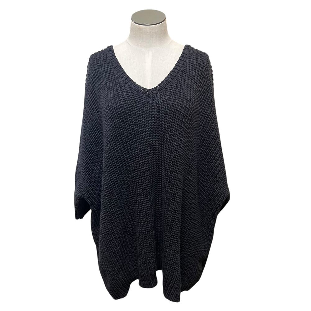 Quiet Luxury Honest Cotton Cozy Black Handknit Heavy Oversized Sweater One Size